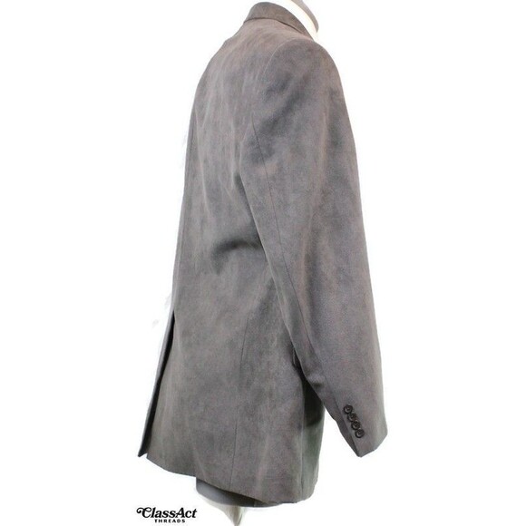 Stafford 3-Button Sport Coat Suede Blazer Jacket Mens Solid Gray 46L - Picture 6 of 9